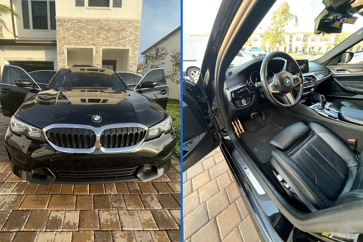 Close-up studio view of liquid ceramic coating application on a dark metallic hood