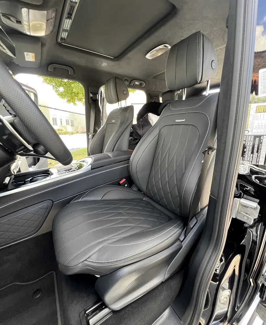 Real Mercedes-AMG G-Wagon diamond-stitched black leather seats detailed by Perfect Shine 305
