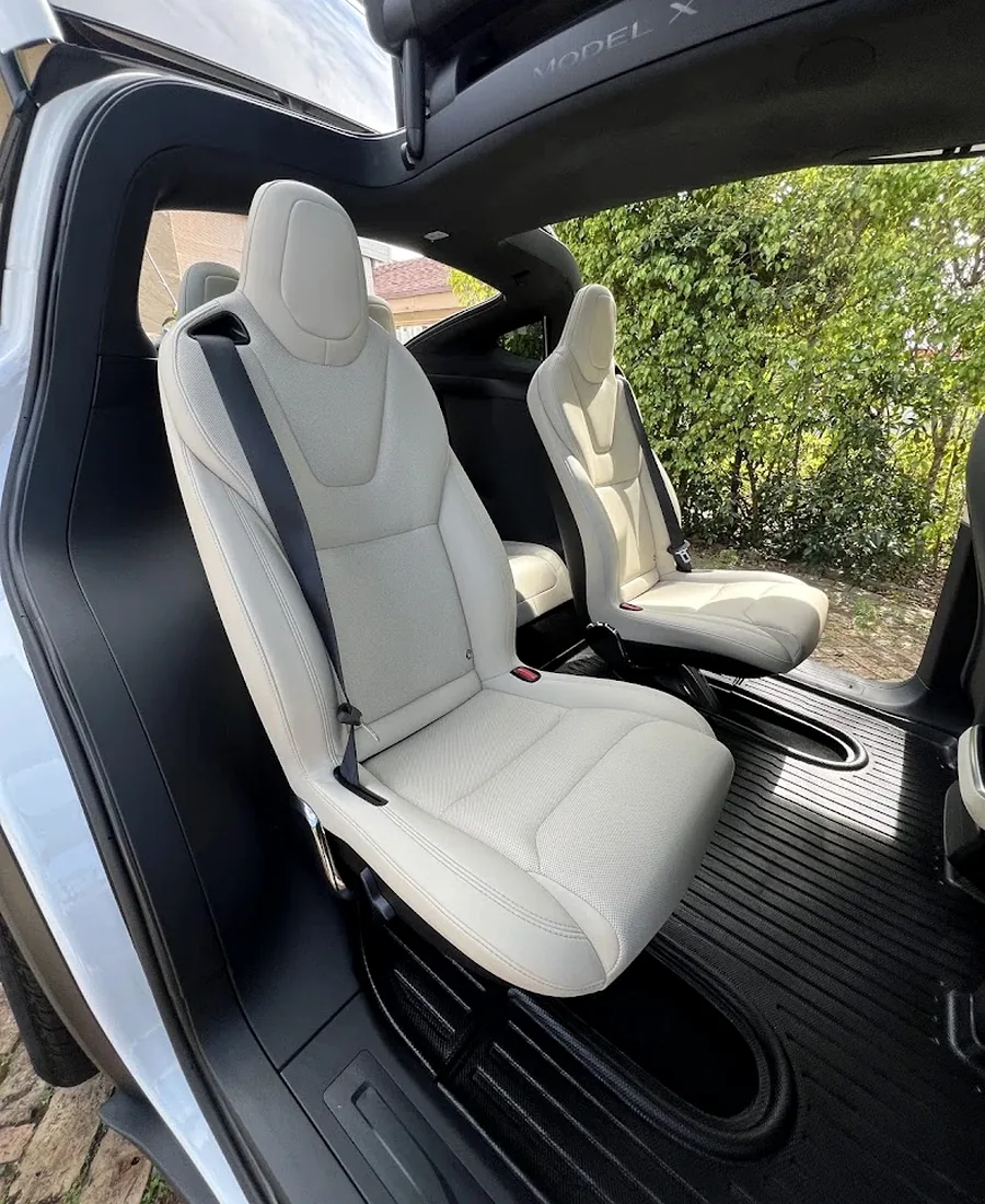 Real Tesla Model X white leather falcon-wing cabin detailed by Perfect Shine 305